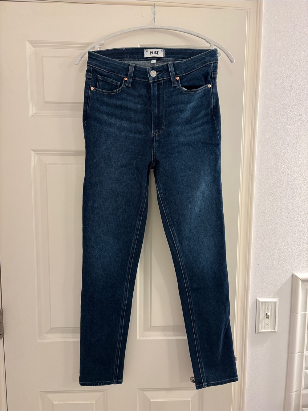 PAIGE Skinny High-Rise Jeans in Dark Blue Wash